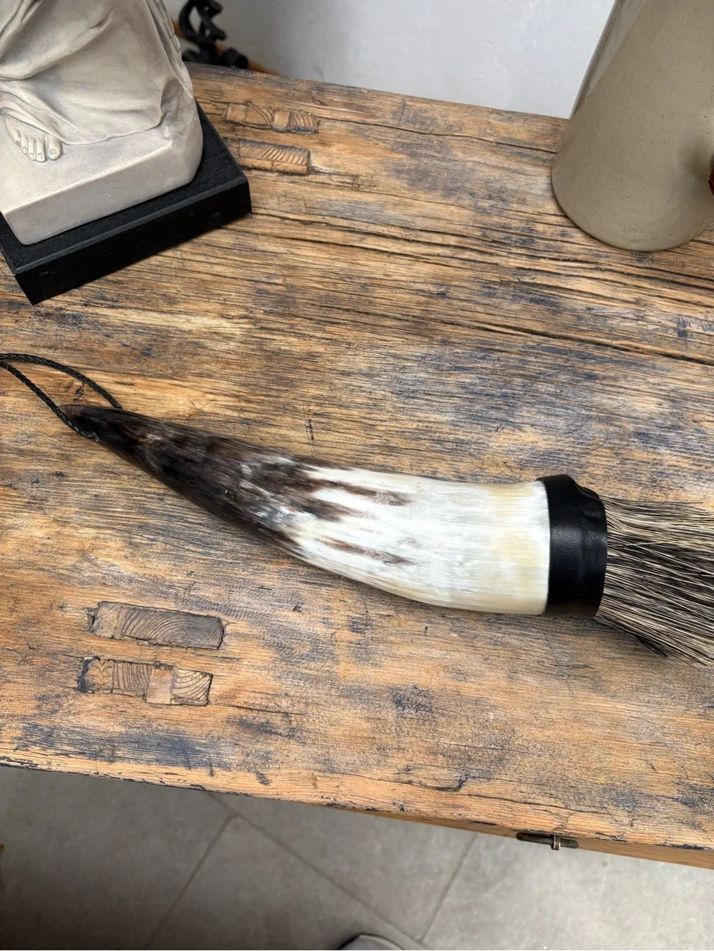 Natural Horn Decorative Wall Brush - White and Brown